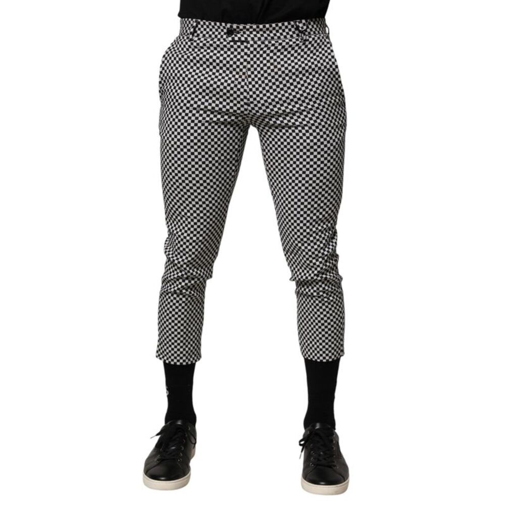 Daniele Alessandrini Black White Checkered Men Cropped Men's Pants